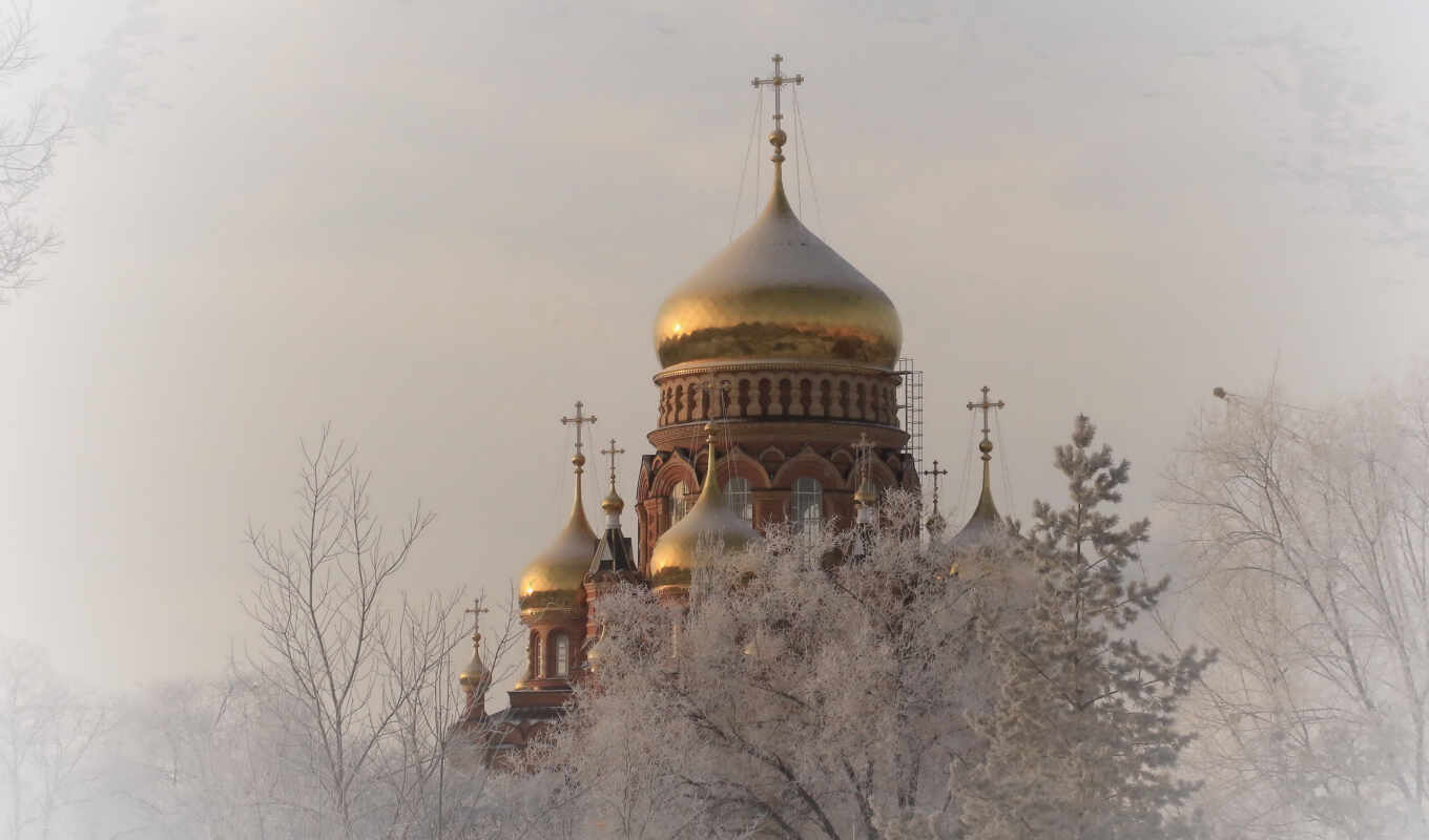 background, winter, temple, golden, angel, church, snowy, shirokoformatnyi, dnee, mikolaivnii, vitai