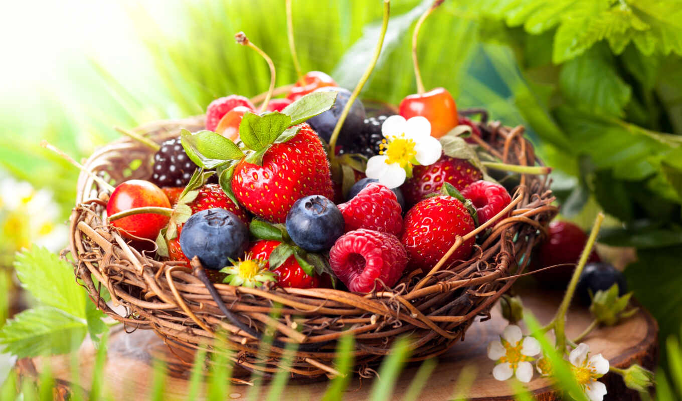 flowers, basket, berry