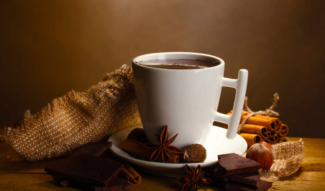 meal, coffee, hot, chocolate, drink, cinnamon, badian, aise, nuts, slices, voltage