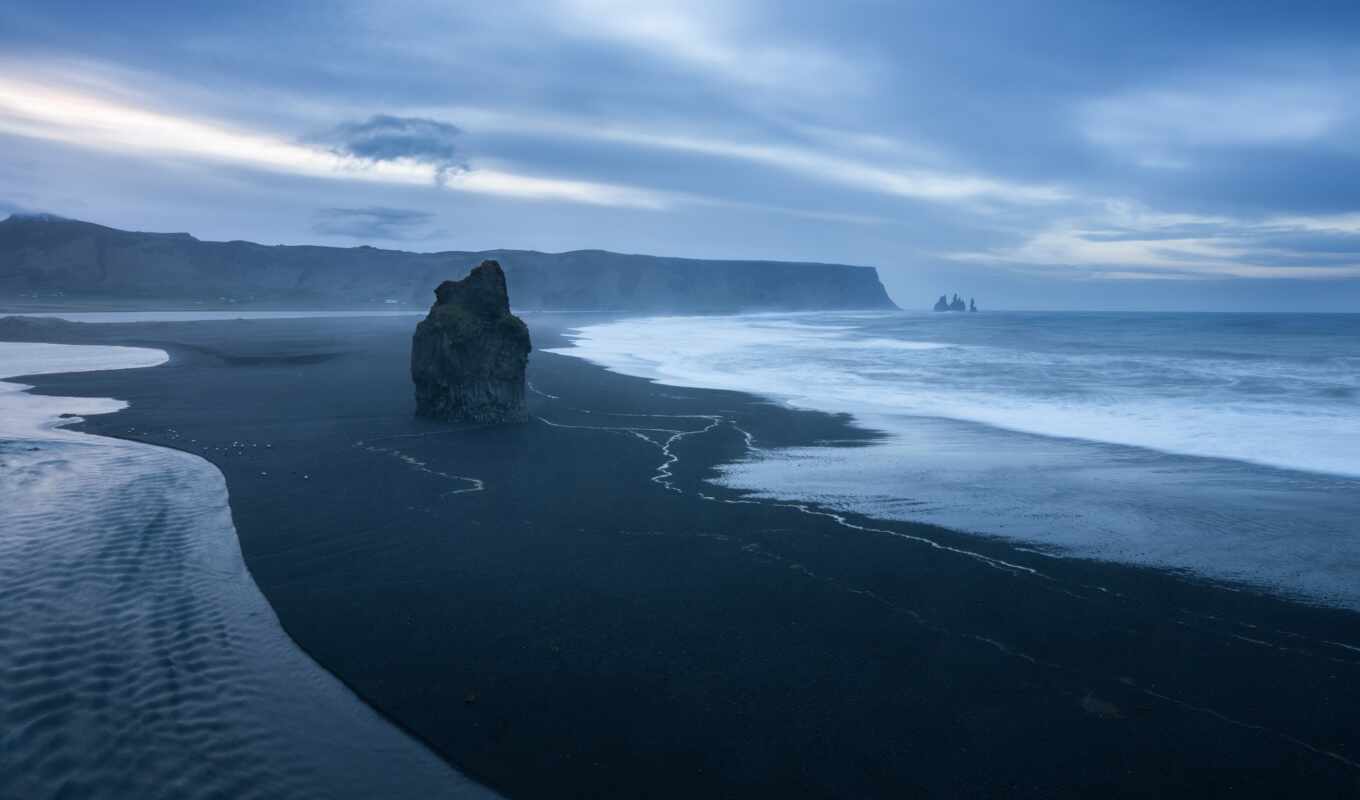 природа, black, water, пляж, rock, landscape, море, берег, песок