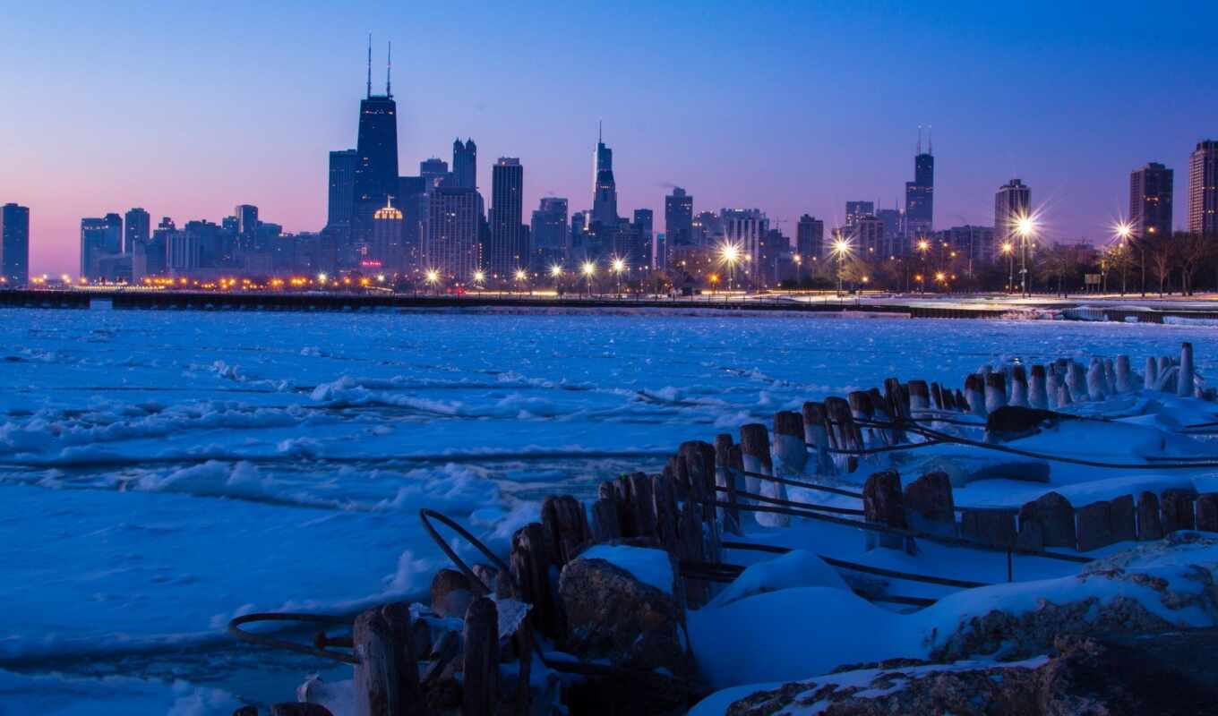 город, winter, chicago