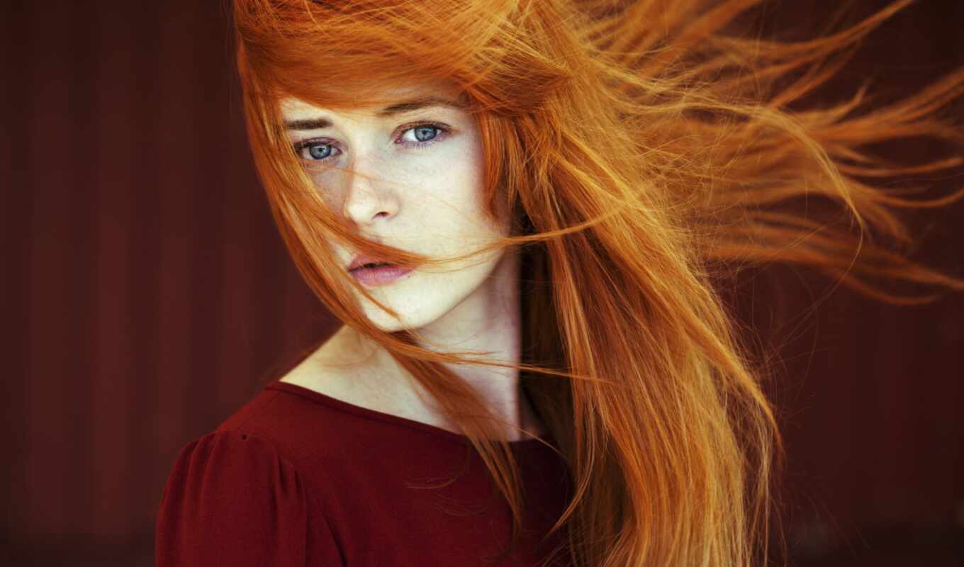 woman, eye, field, hair, eyes, model, long, color, redhead, depth, hair