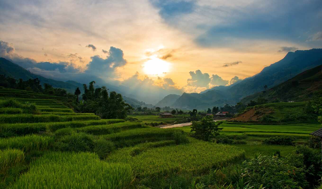 закат, гора, поле, landscape, gallery, облако, восход, rare, vietnam