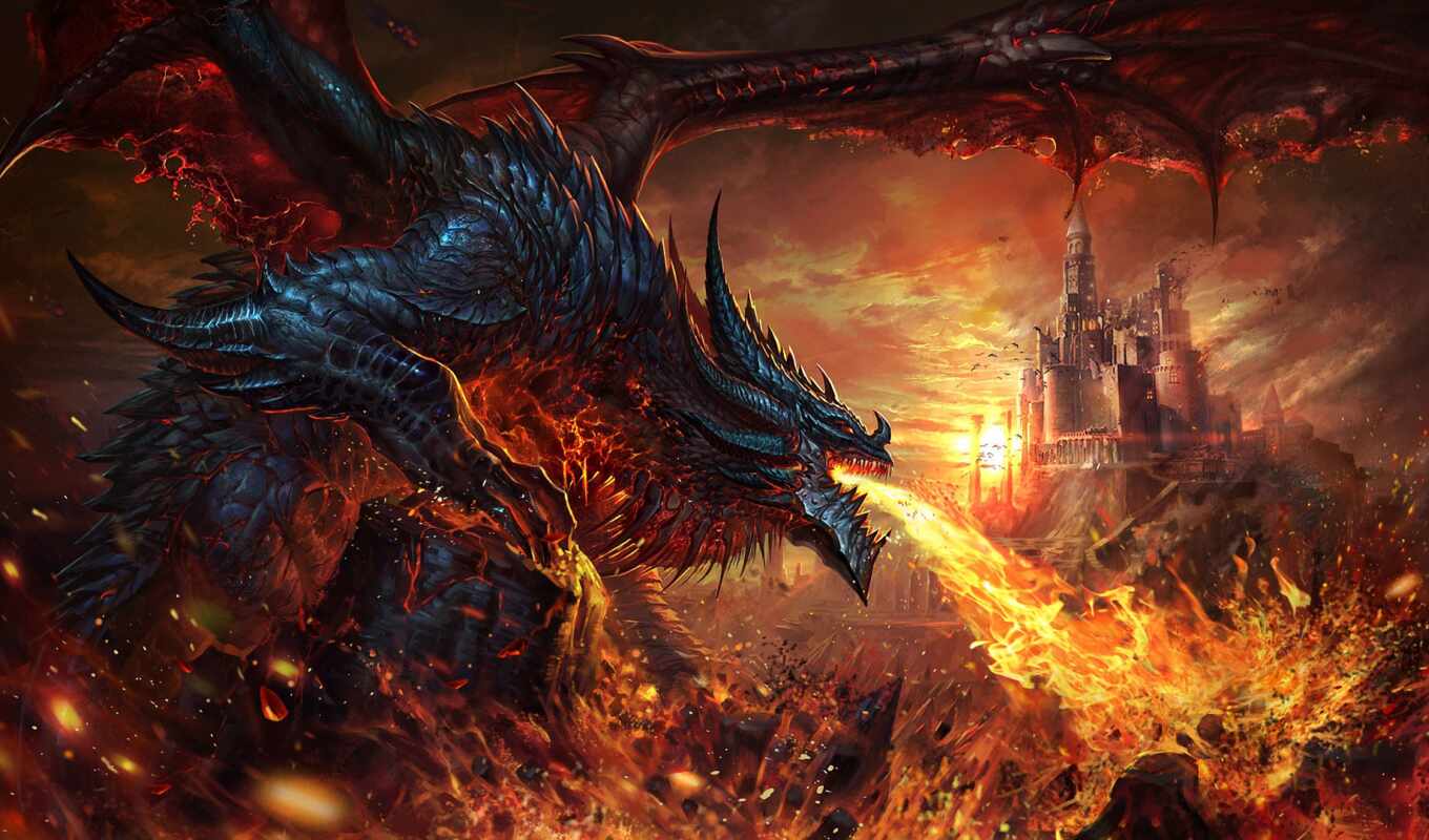 art, picture, dragon, fire, fantastic, fantasy, warcraft, poster, action movie
