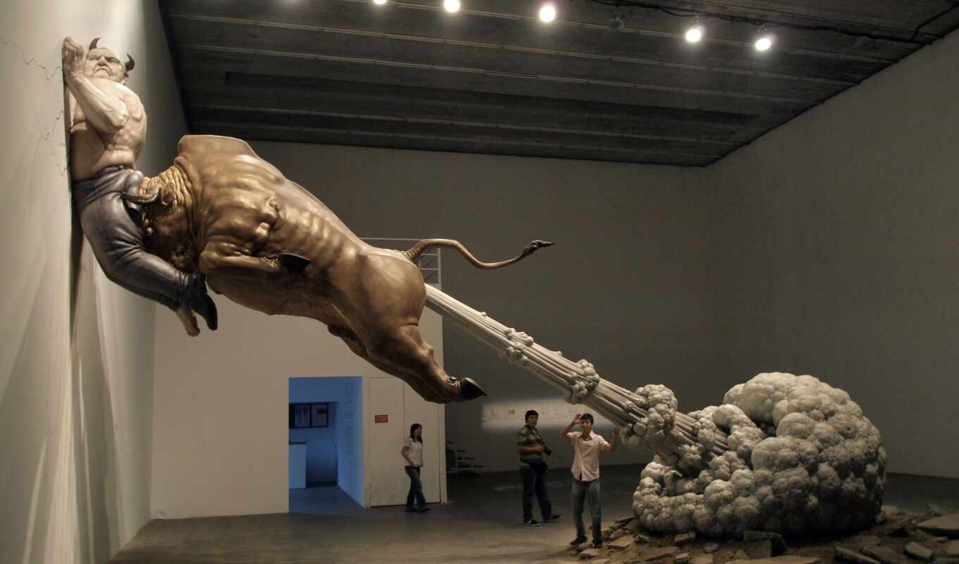 статуя, большой, хостинг, юмор, sculpture, оригинальные, bull, бодающего, быка