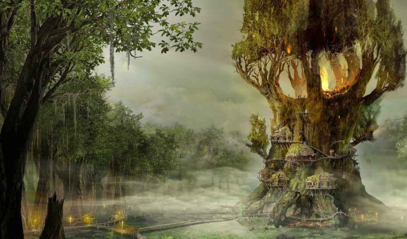 art, game, tree, green, fantasy, gothic, fore