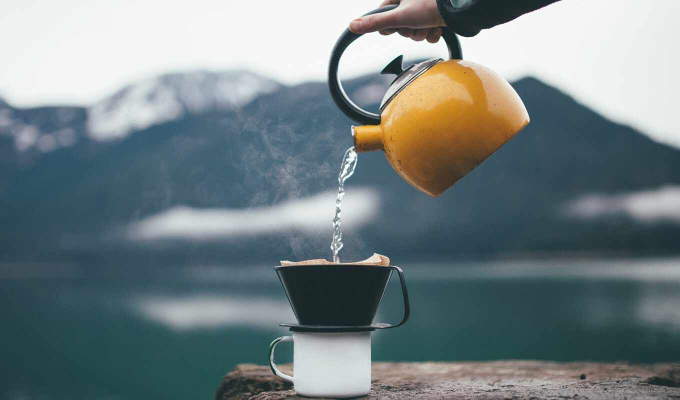 nature, coffee, mountain, field, landscape, hot, morning, cup, tea, drink, teapot