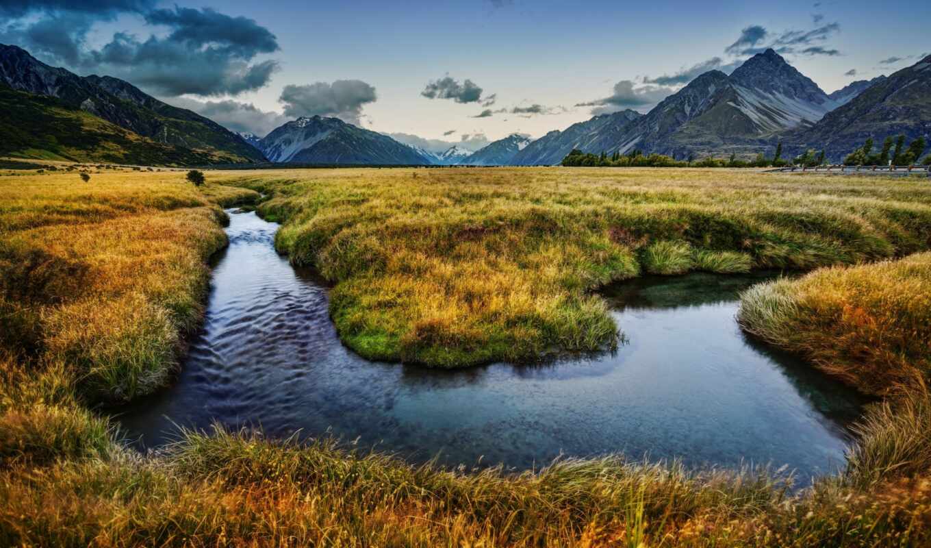 mountains, picture, picture, new, new, zealand, river