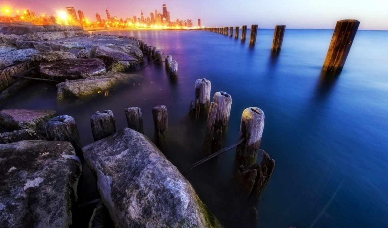 природа, город, rock, landscape, skyline, pier, кол