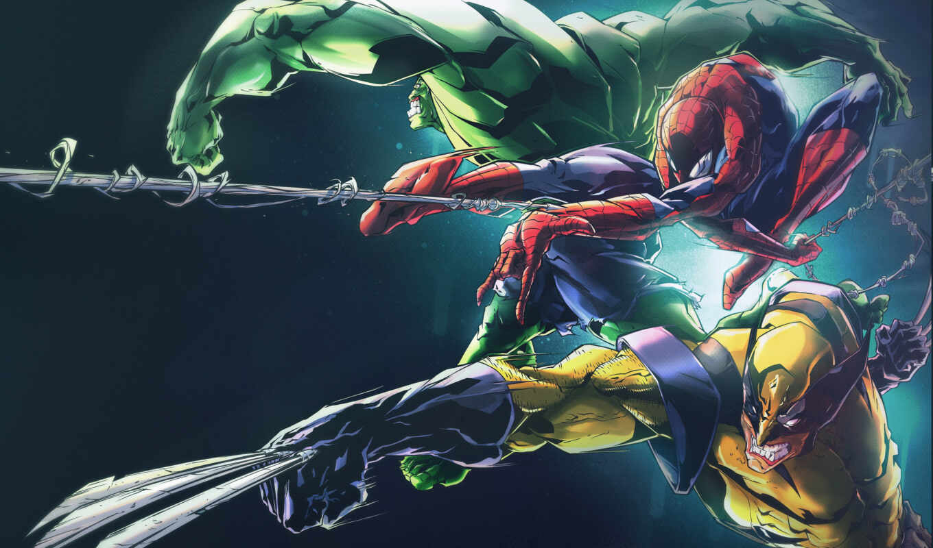 мужчина, паук, marvel, comics, artwork, hulk, россомаха, супергерои, spiderman