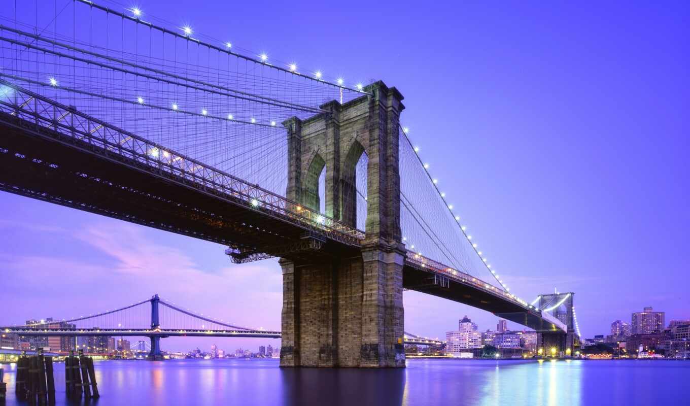 blue, new, city, nyc, Bridge, new, usa, brooklyn, york, hour