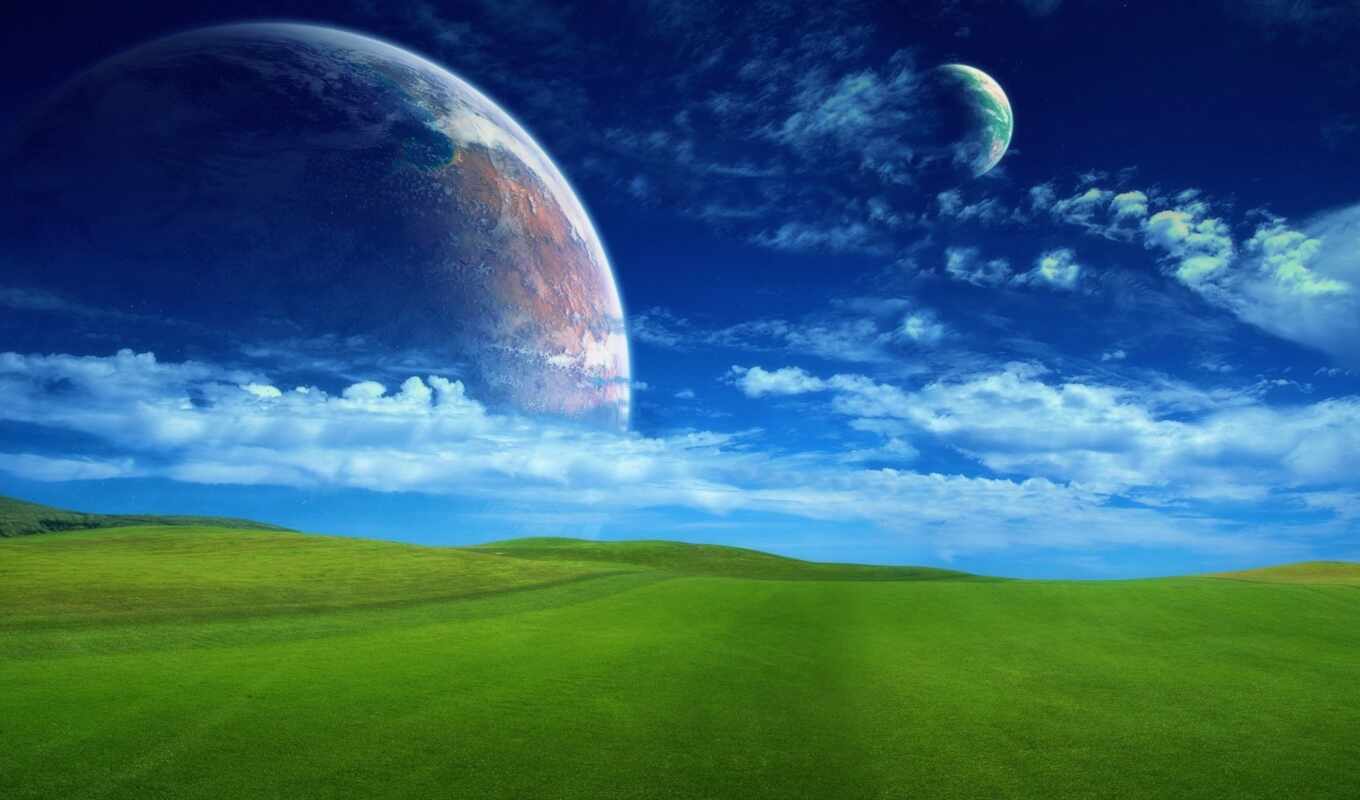 sky, free, a laptop, window, green, grass, field, planet, the beast, high - quality, shirokoformatnyi
