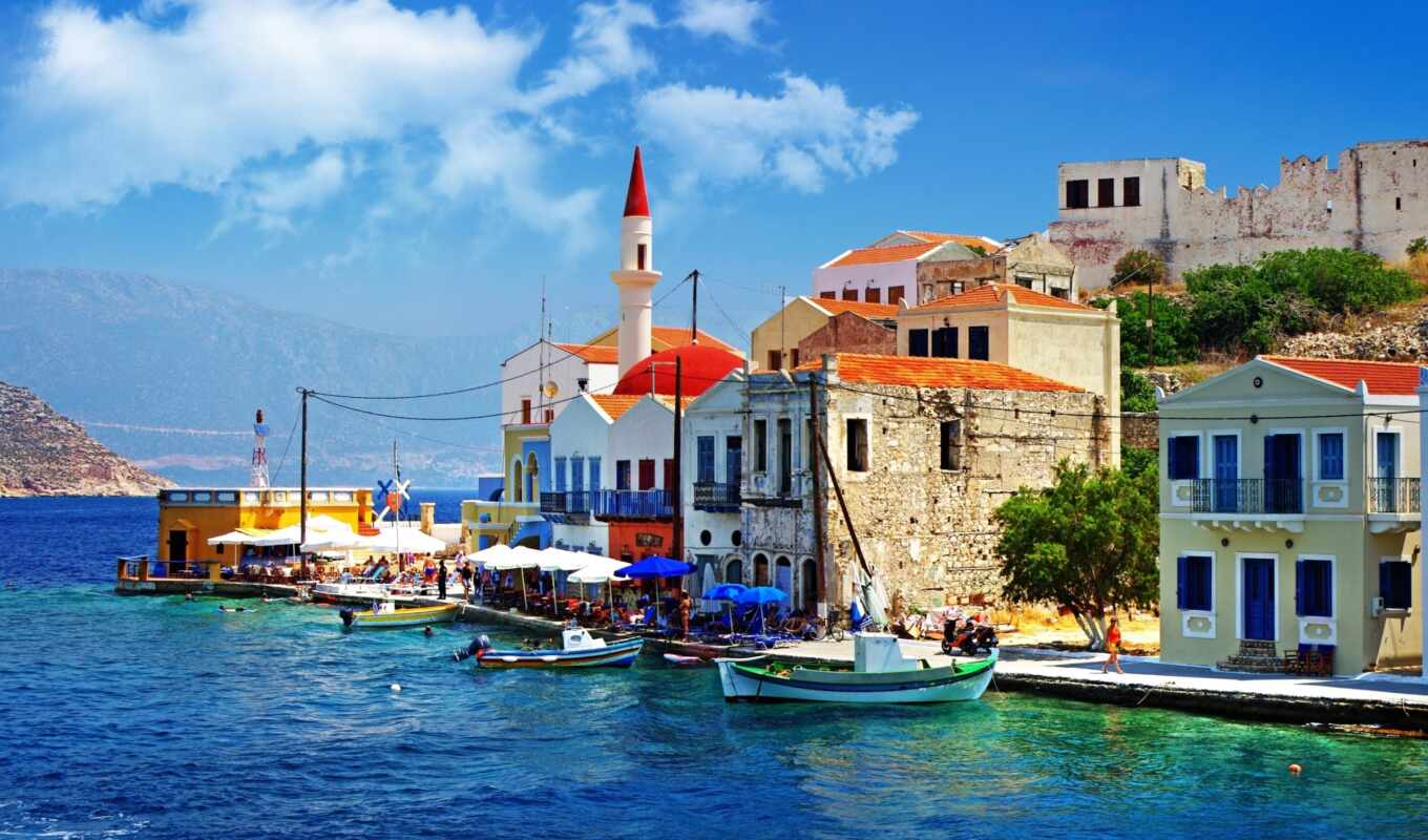 дома, города, море, фотографий, заставки, остров, greece, greek, крит, лодки