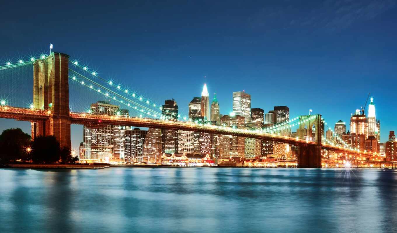 город, ночь, мост, нью, бруклин, york, артикул, фотообои
