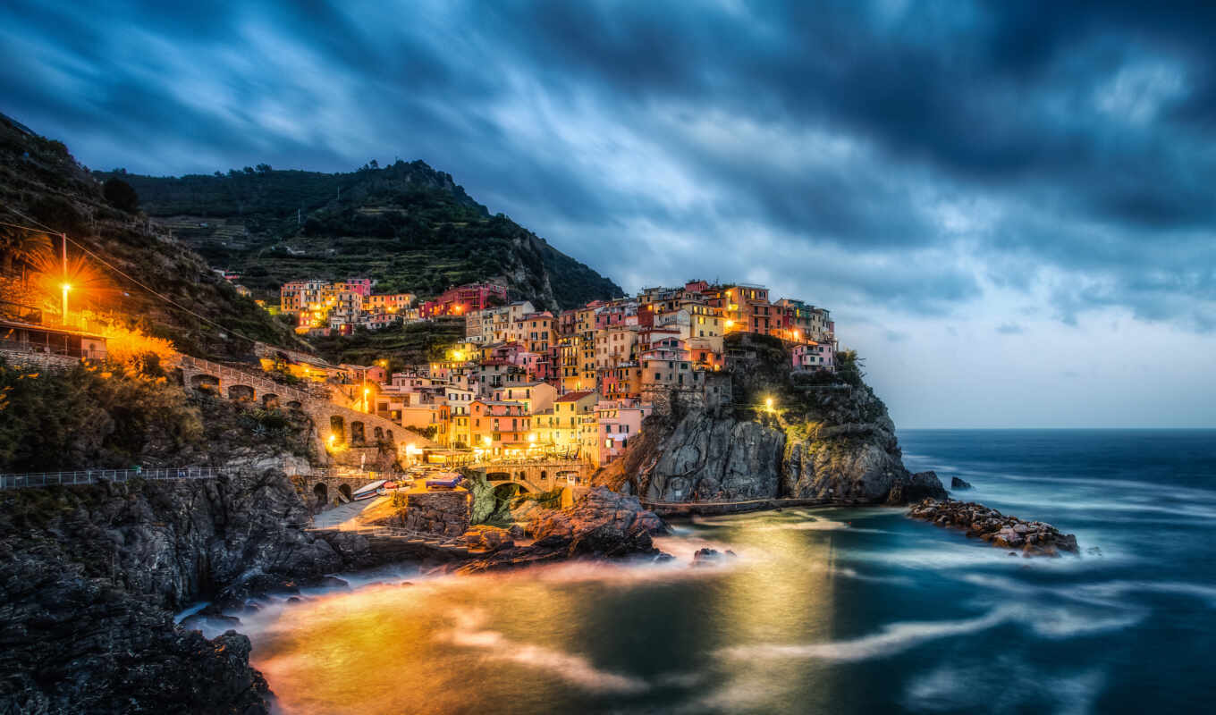 background, screen, Italy, land, house, manarola, five, Liguria, night