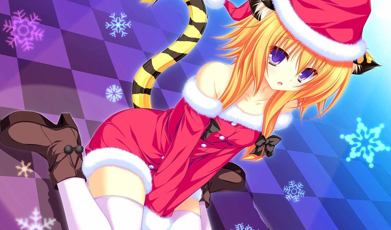 anime, girls, christmas, merry