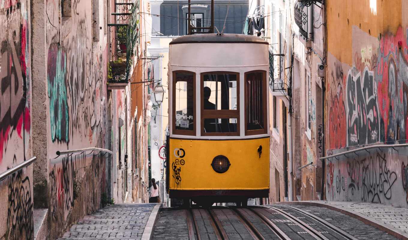 city, street, tram, portugal, lisbon