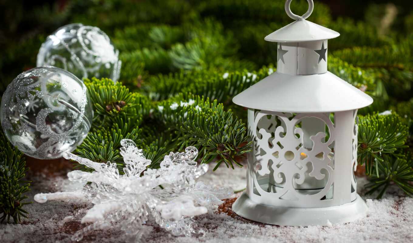 new, снег, christmas, branch, lantern, фонарик