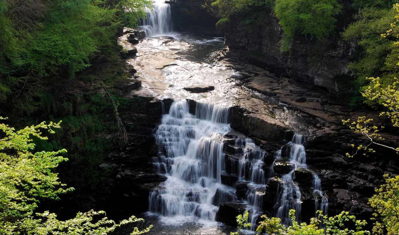 lake, nature, waterfalls, falls, Scotland, clyde