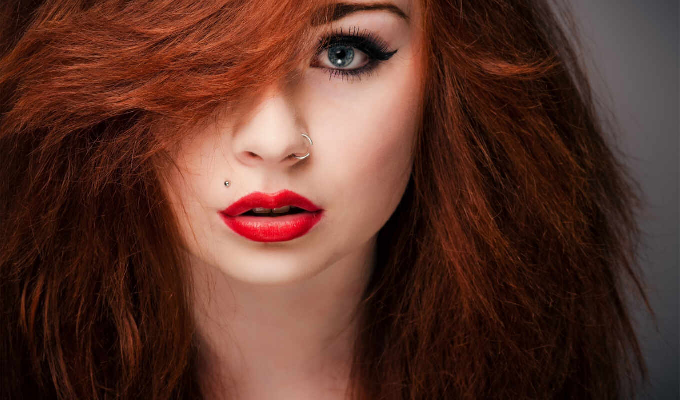 girl, face, Red, eye, light, ginger, piercing, devushki, lips