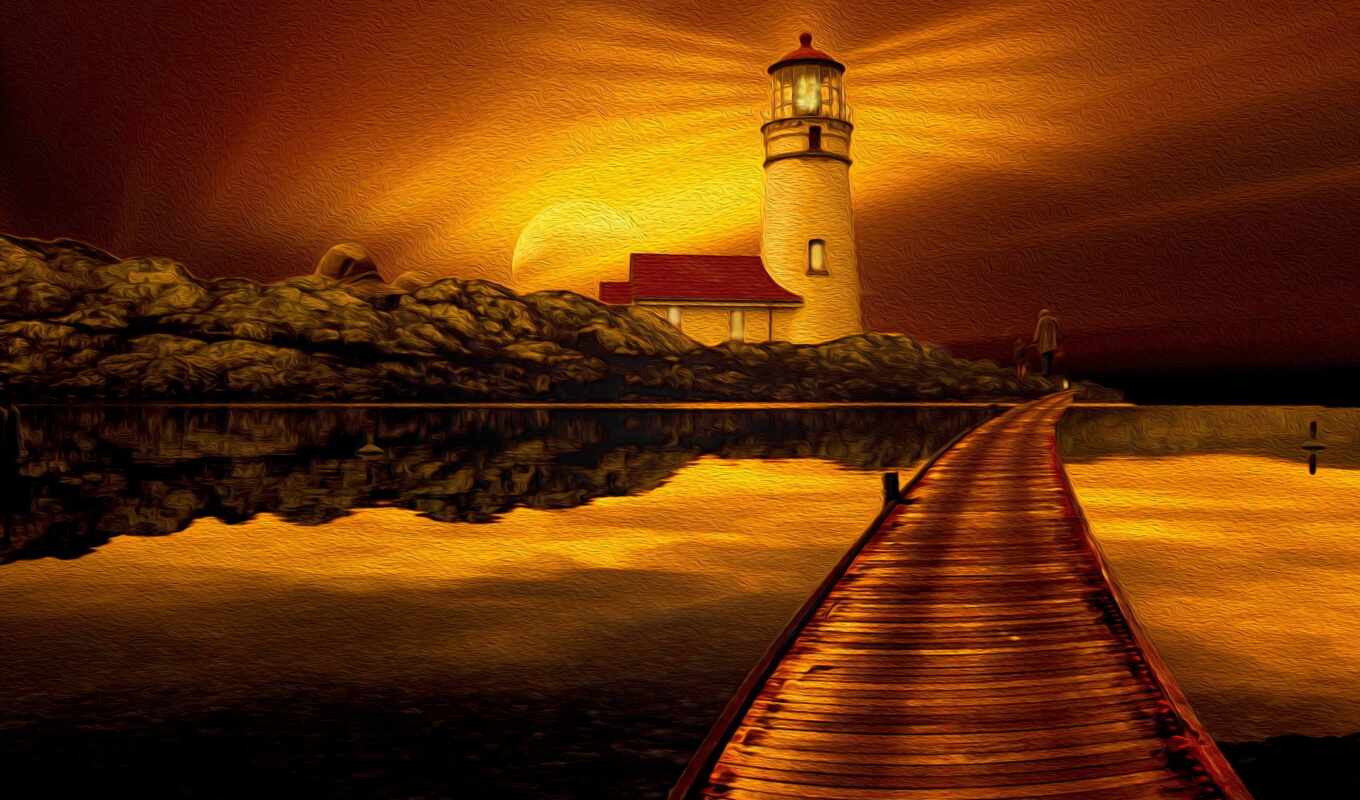 home, sunset, lighthouse