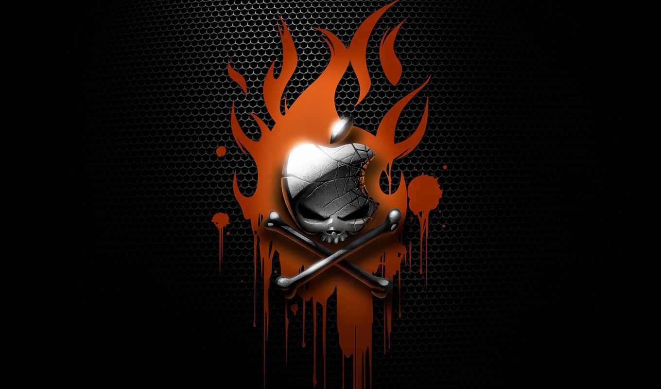 logo, череп, hack, пламя, darkness, кость