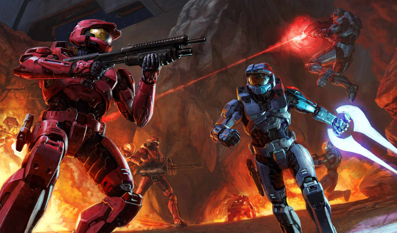 desktop, blue, game, red, halo