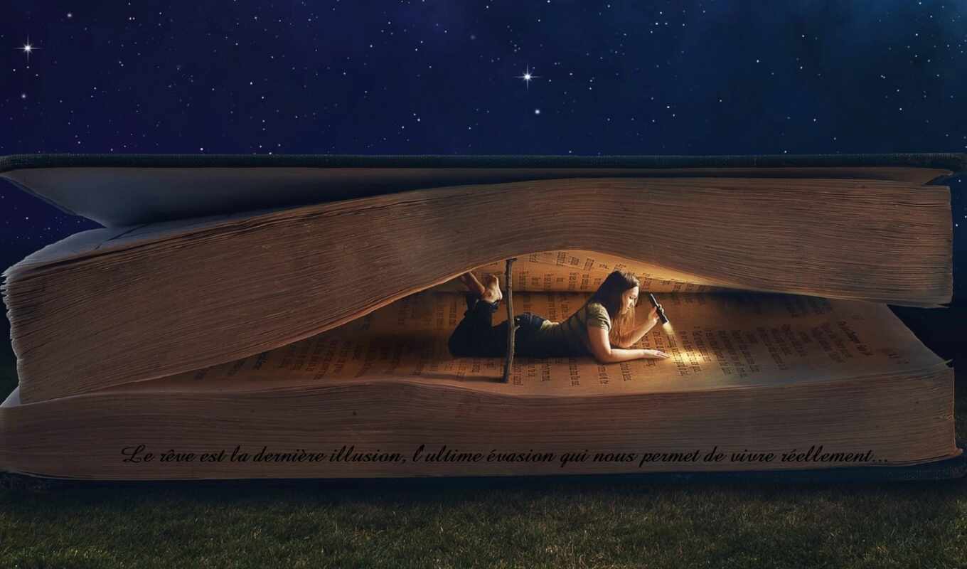 девушка, книга, картинка, фонарь, лежа, читает, темно, коллаж, чтение