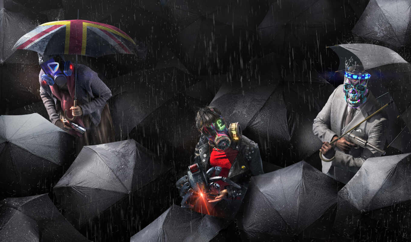 man, game, rain, dog, watch, mask, legion, under