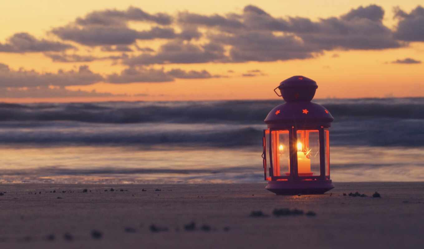 небо, пляж, море, песок, облако, свеча, filter, lantern