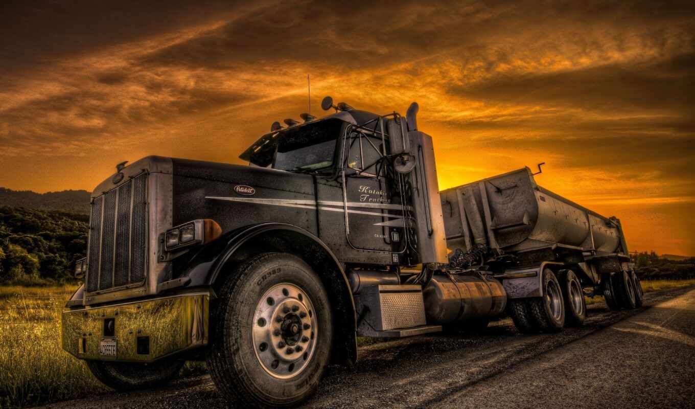 picture, sunset, road, her, tractor, truck, peterbilt, to establish