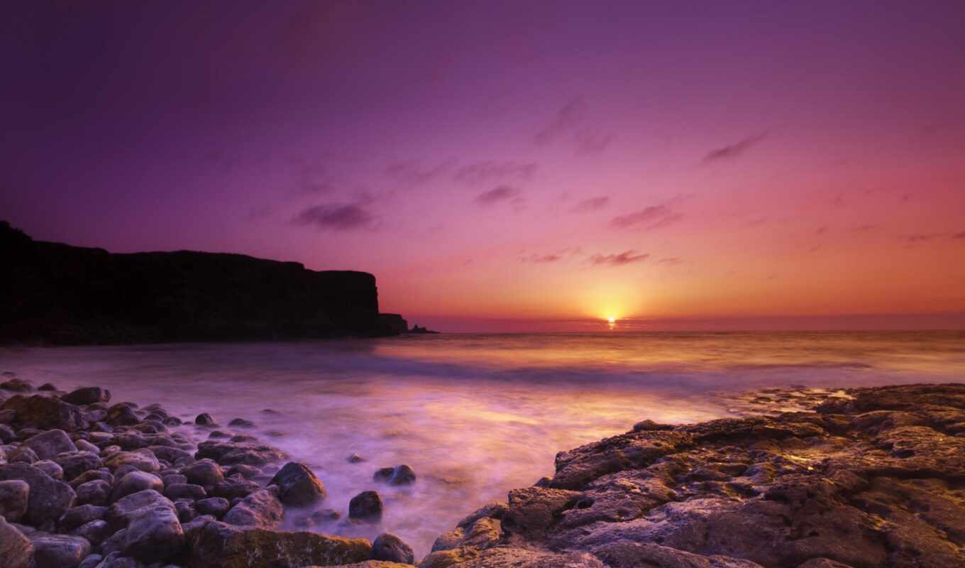 purple, рассвет, пляж, landscape, море, natural, obryt