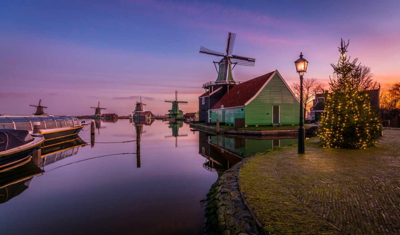 house, home, architecture, Netherlands, line, village, windmill, viss, zaanse, schan