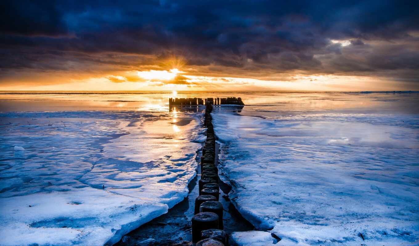 picture, picture, ice, sunset, sea, swai