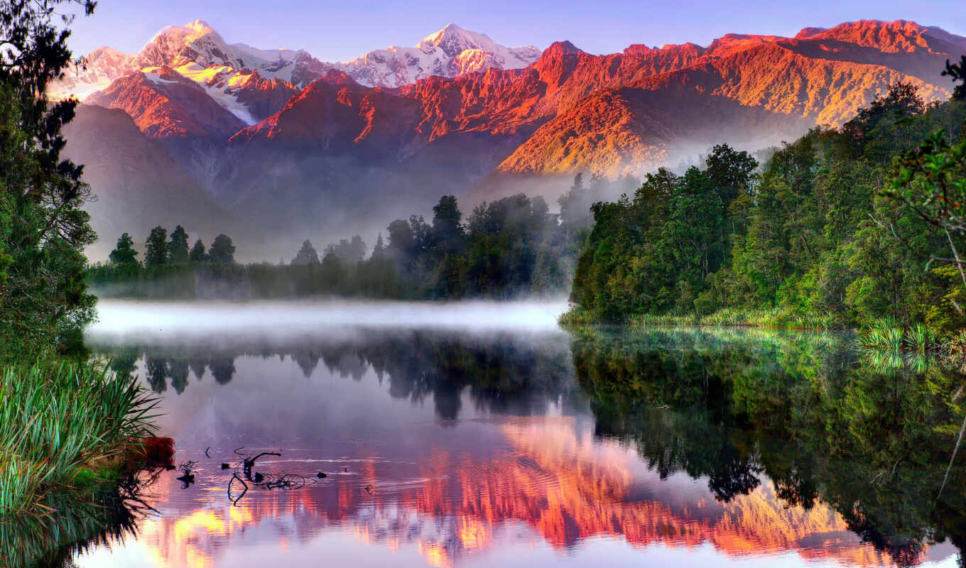 природа, лес, утро, река, туман, рыбалка, красиво, горы
