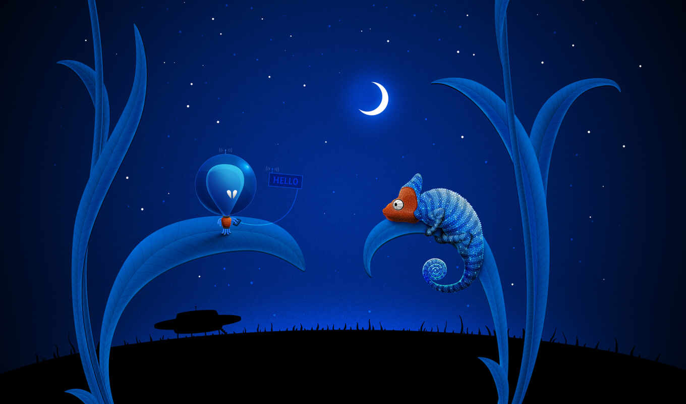 blue, moon, ufo, alien, chameleon