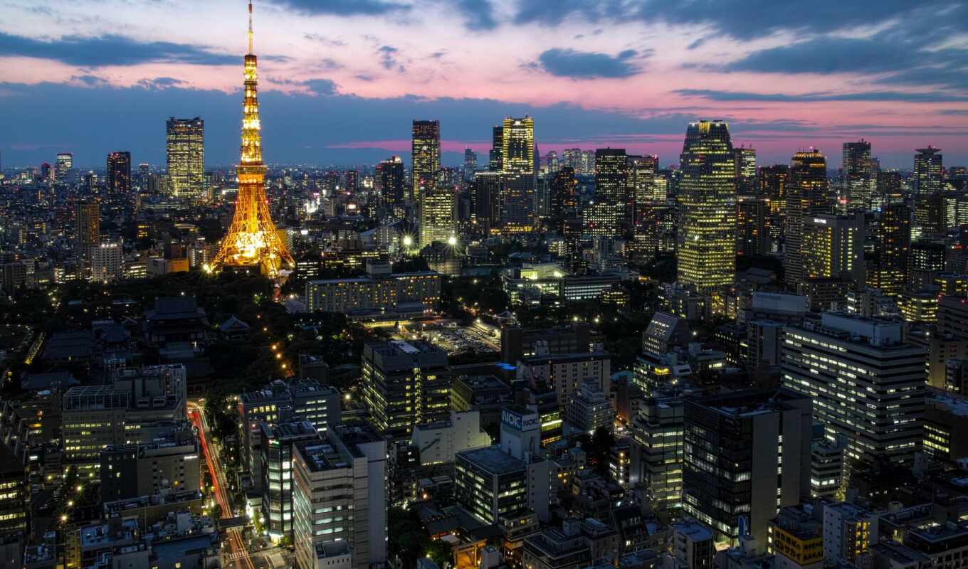 ночь, здания, огни, столица, japanese, tokyo, синее, мегаполис, япония, tokio