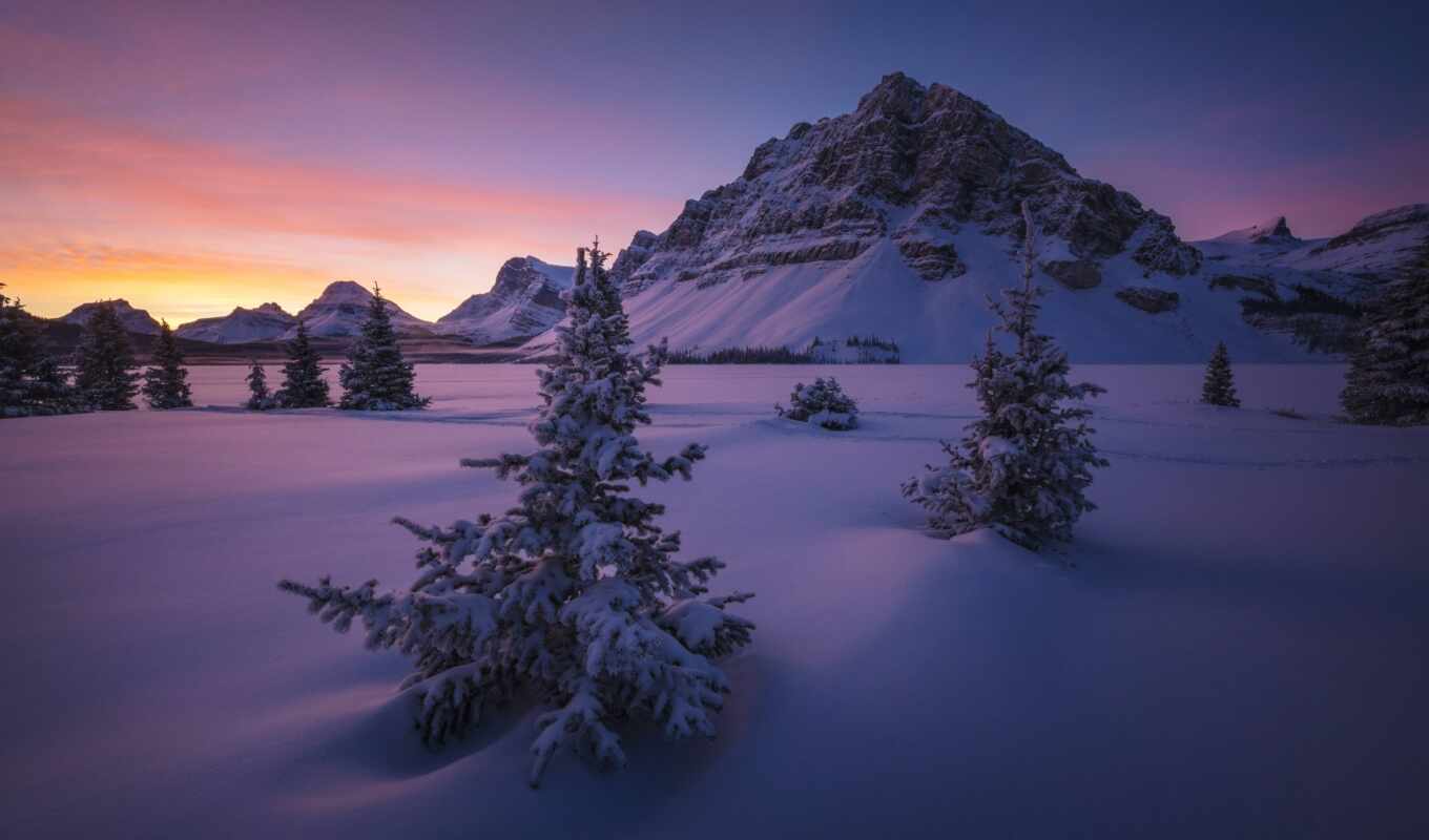 there is, sunset, snow, sunrise, winter, mountain, rock, Canada, park, albert