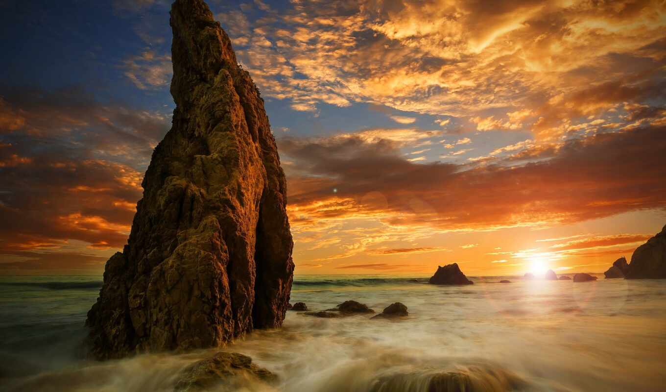 sun, sunset, beach, rock, sea, zakat