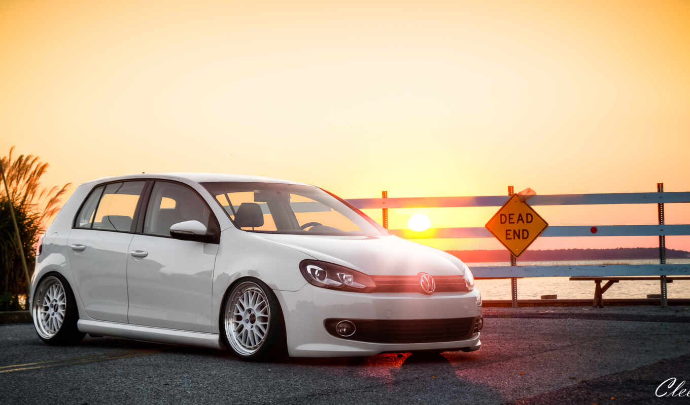 white, cars, golf, for Volkswagen, sunsets, dawn, adım