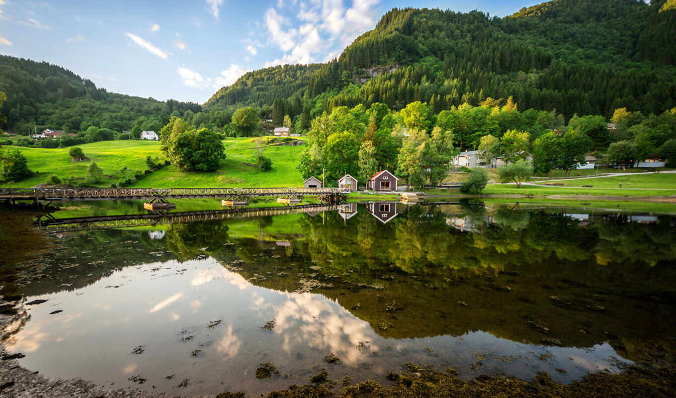 озеро, природа, картинку, landscape, trees, флекке, norwegian