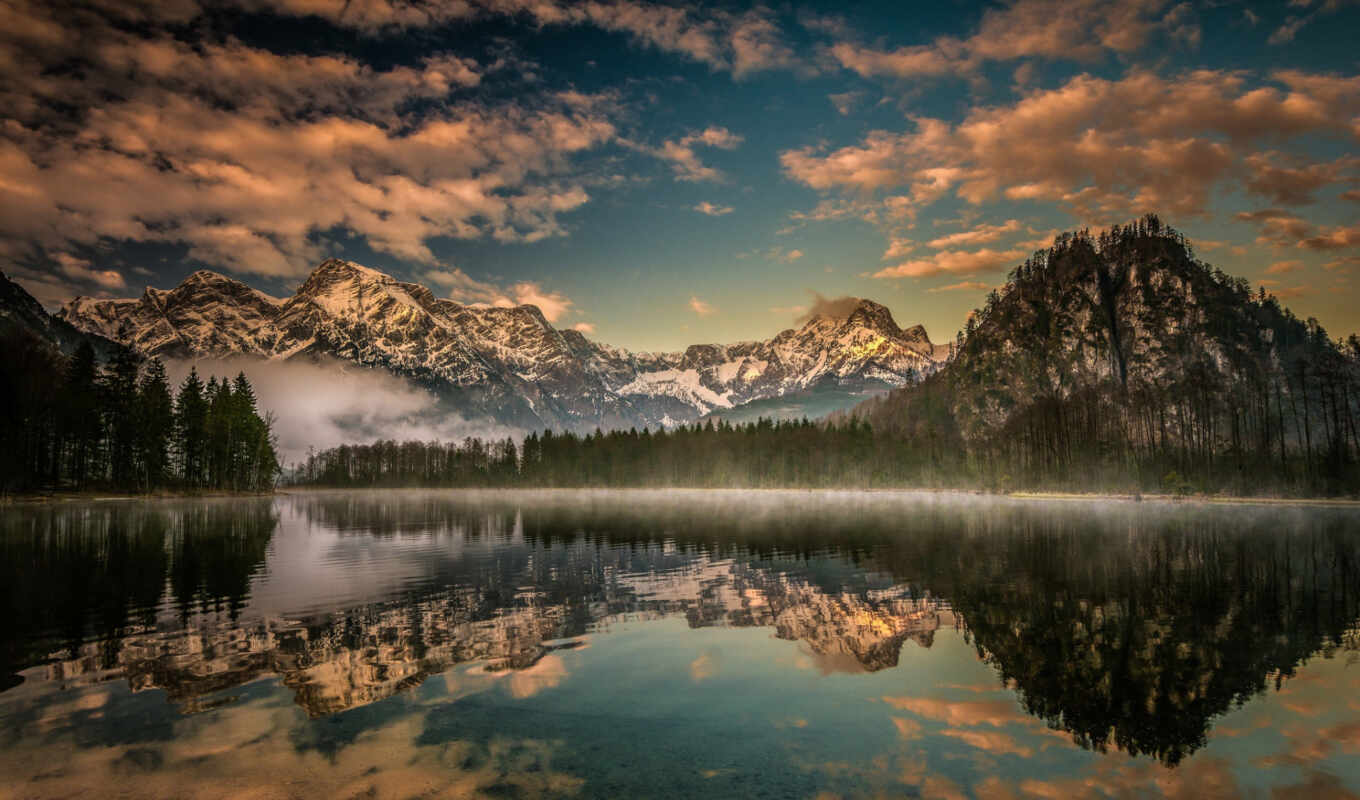 озеро, гора, австрия, отражение, альпы, austrian