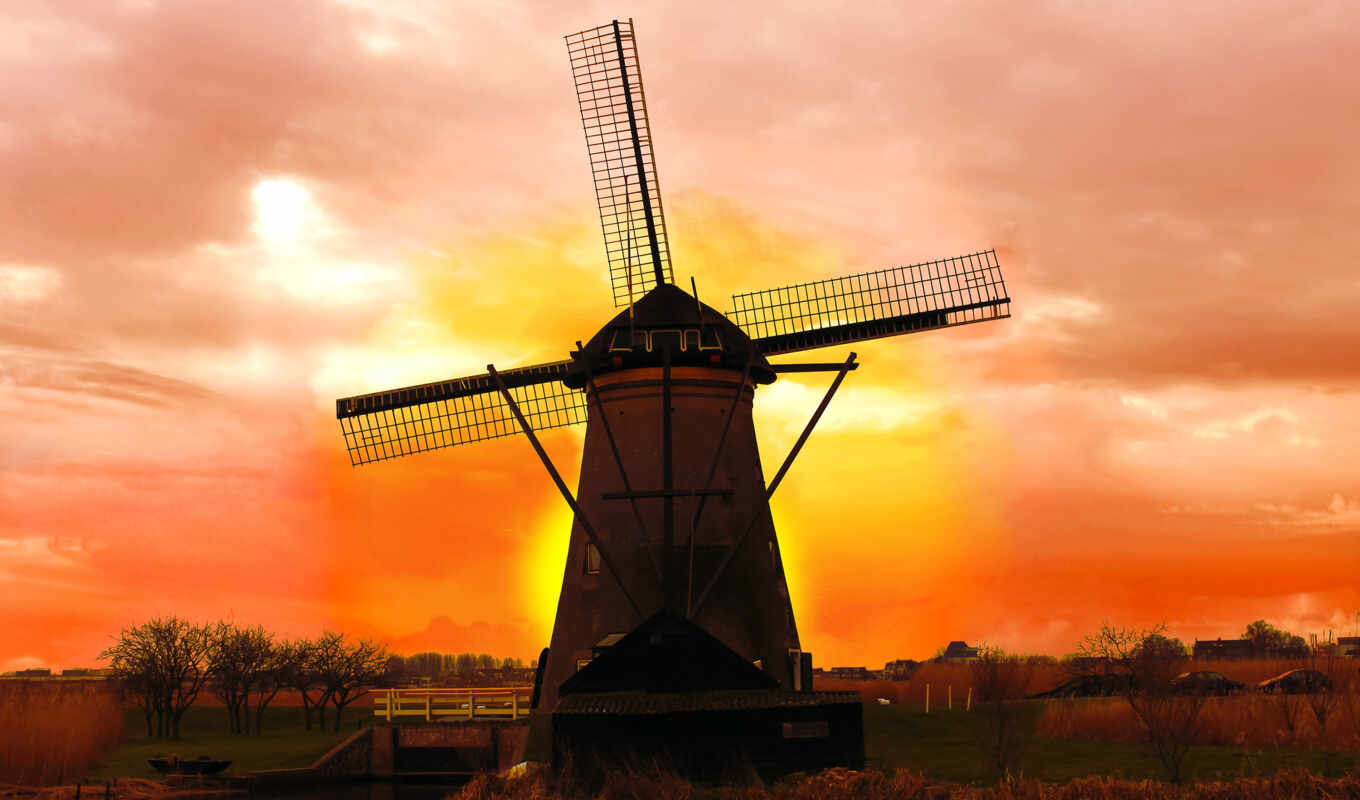 wind, mill, holland, windmill