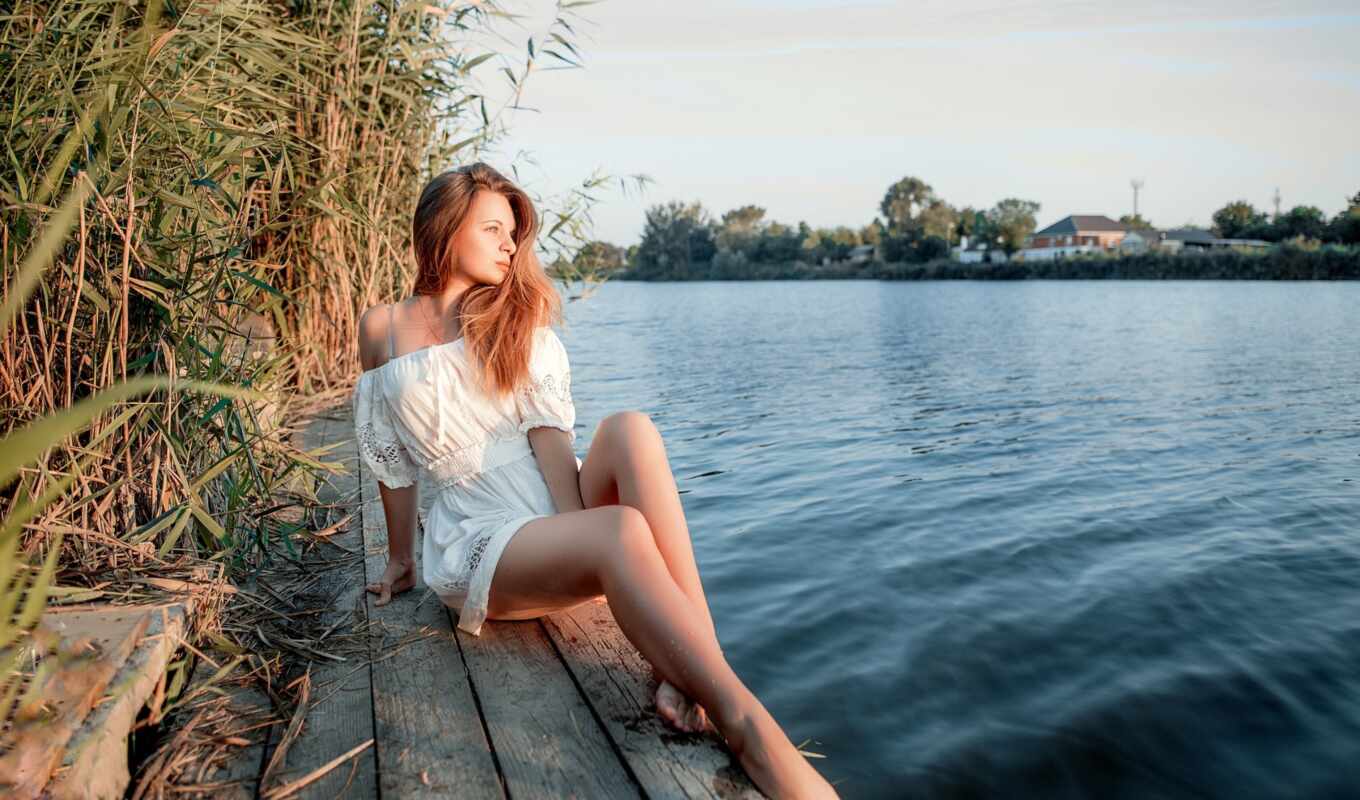 lake, girl, pond, beautiful, river, fotodevushka