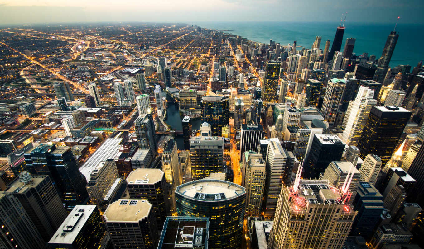 city, cities, lights, coast, panorama, chicago