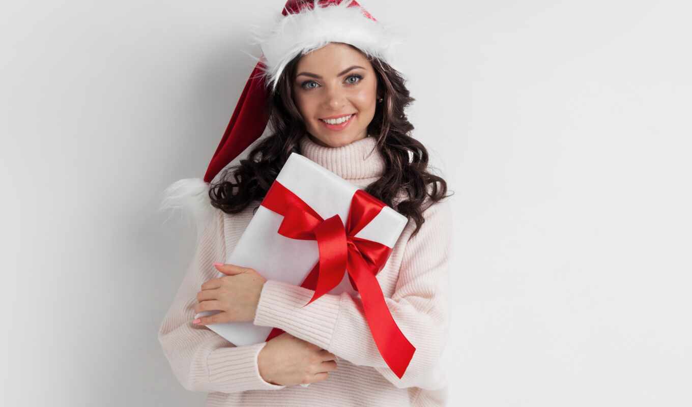 шляпа, mac, девушка, christmas, дар, happy, chica, sweater, regalo