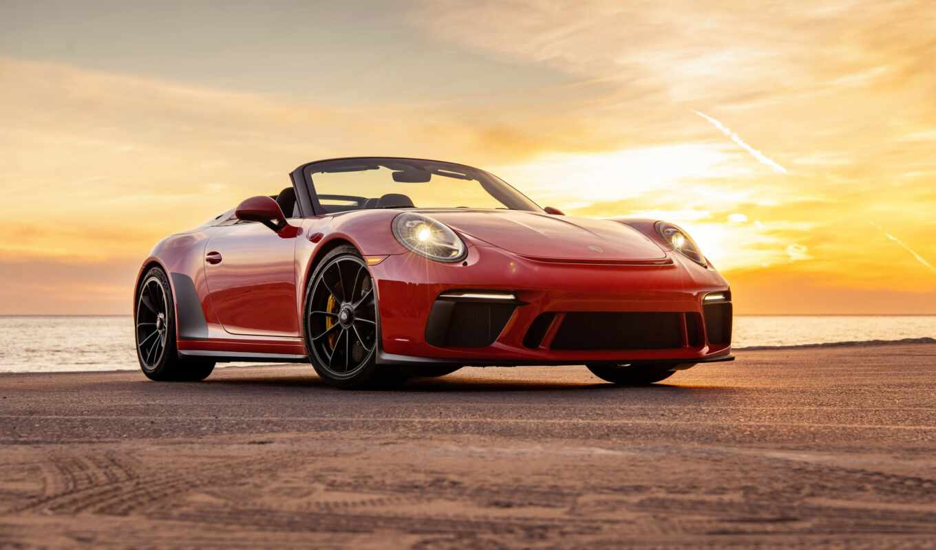 wall, paper, sunset, car, Porsche, speed