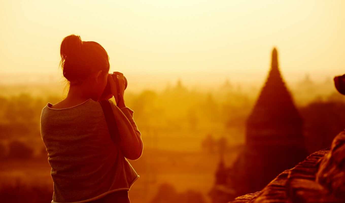 girl, photographer, sunrise, travel