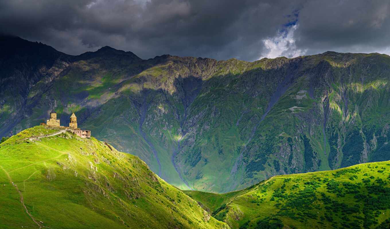 nature, mountain, georgia, cloud, cloudy, province, range, kazbegi, Georgia, gerget