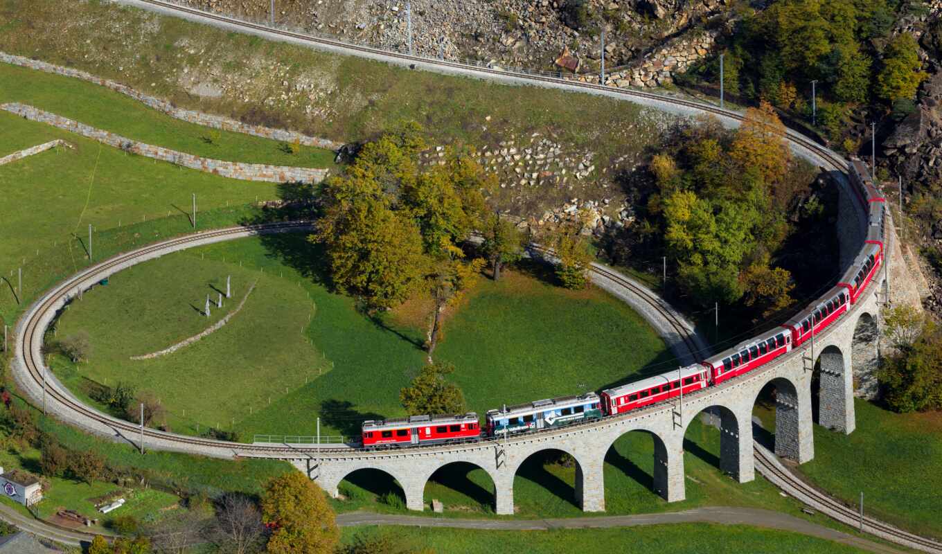 nature, a train, which, swiss, spiral, expensive, iron, iron, viaduct, bernina